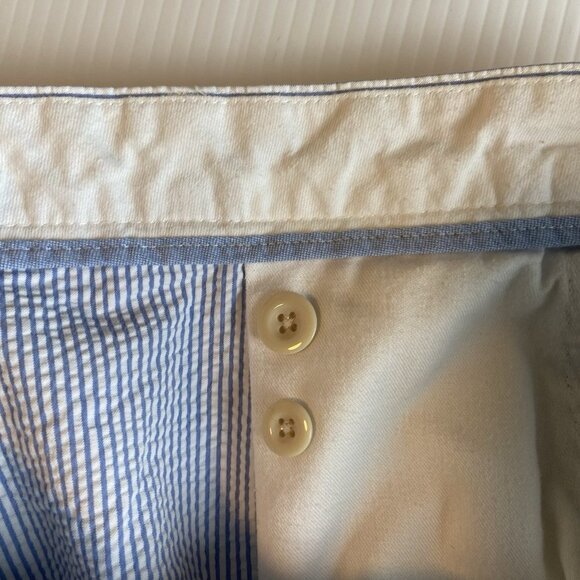 Lands End High Rise Seersucker Shorts Mens 35 Flat Front Stretch Waist Chino - Picture 7 of 12